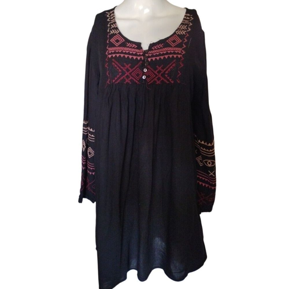 Patrons of Peace Dress Large Multicolor Embroidery Peasant Ruffled Bohemian